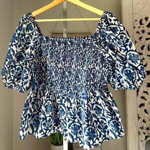 Dizzy Lizzy Puff Sleeve Smocked Top peplum Stitch Fix blue floral print cotton L